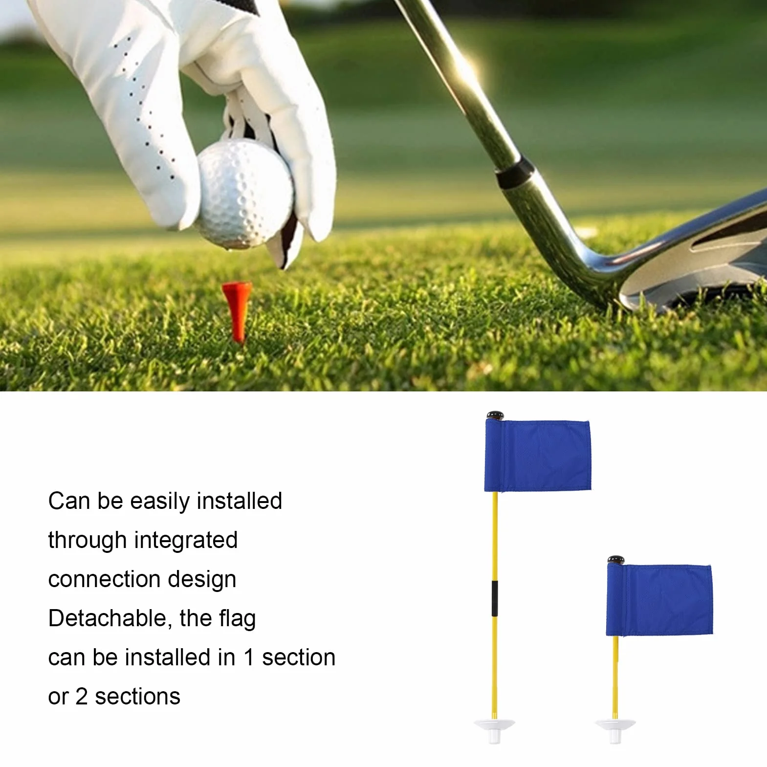 HERCHR Mini-Drapeaux De Golf, Ensemble De Tasses à Trou De Drapeau, épingle De Golf, Conception Portable à 2 Sections, Ensemble De Bâtons De Golf Verts