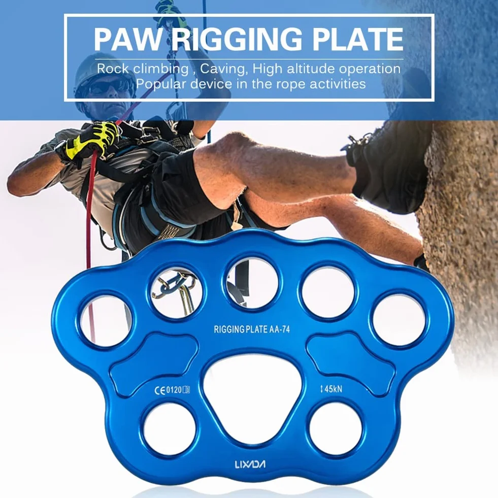 1 plaque de gréement d'extérieur à 8 trous - 45 KN - Pour escalade, alpinisme, point d'ancrage - Bleu