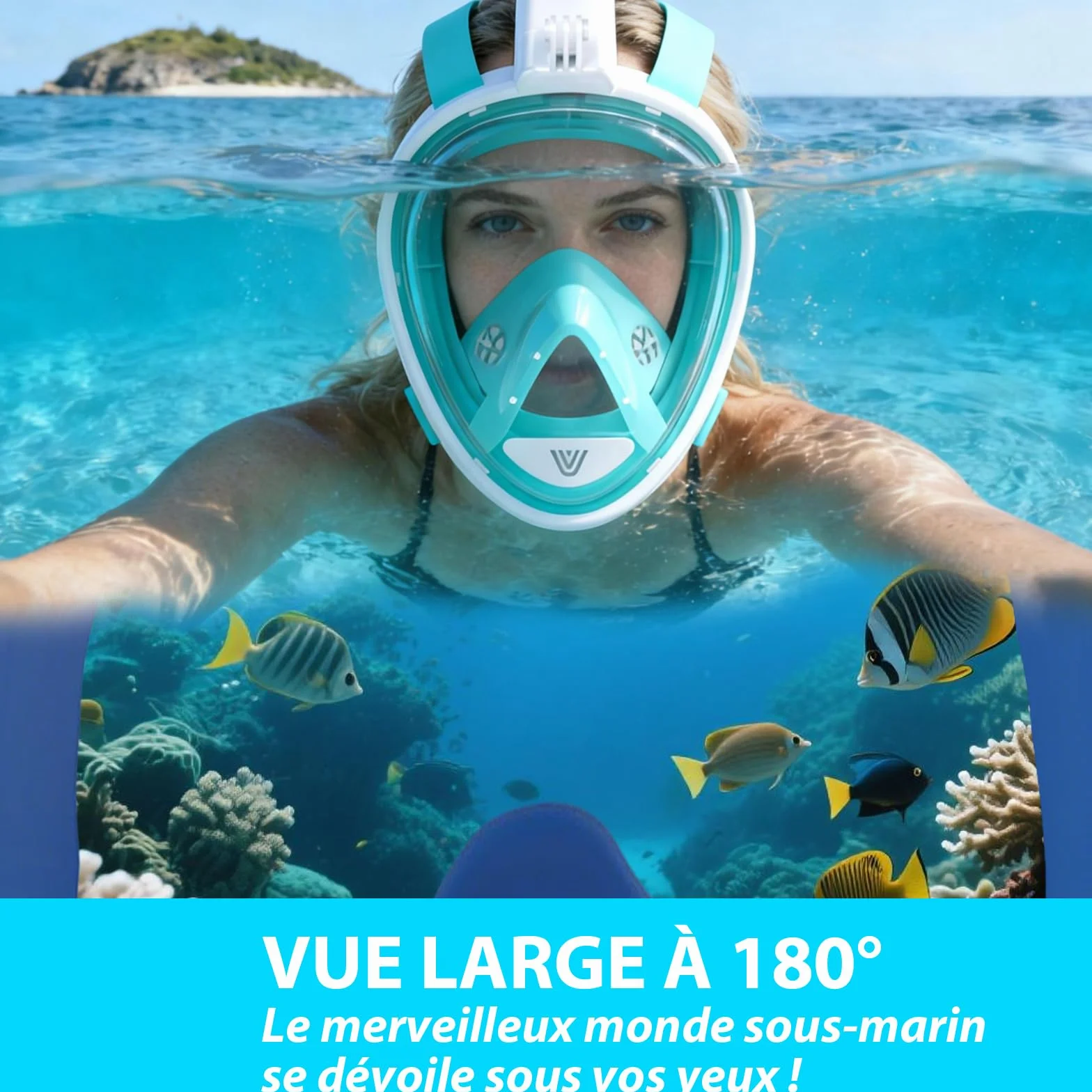 Vitare Masque de Plongée Intégral pour Adulte et Enfant, Masque Tuba avec Système Respiratoire Avancé et Technologie Antibuée, Masque Snorkeling Piscine avec Support de Caméra