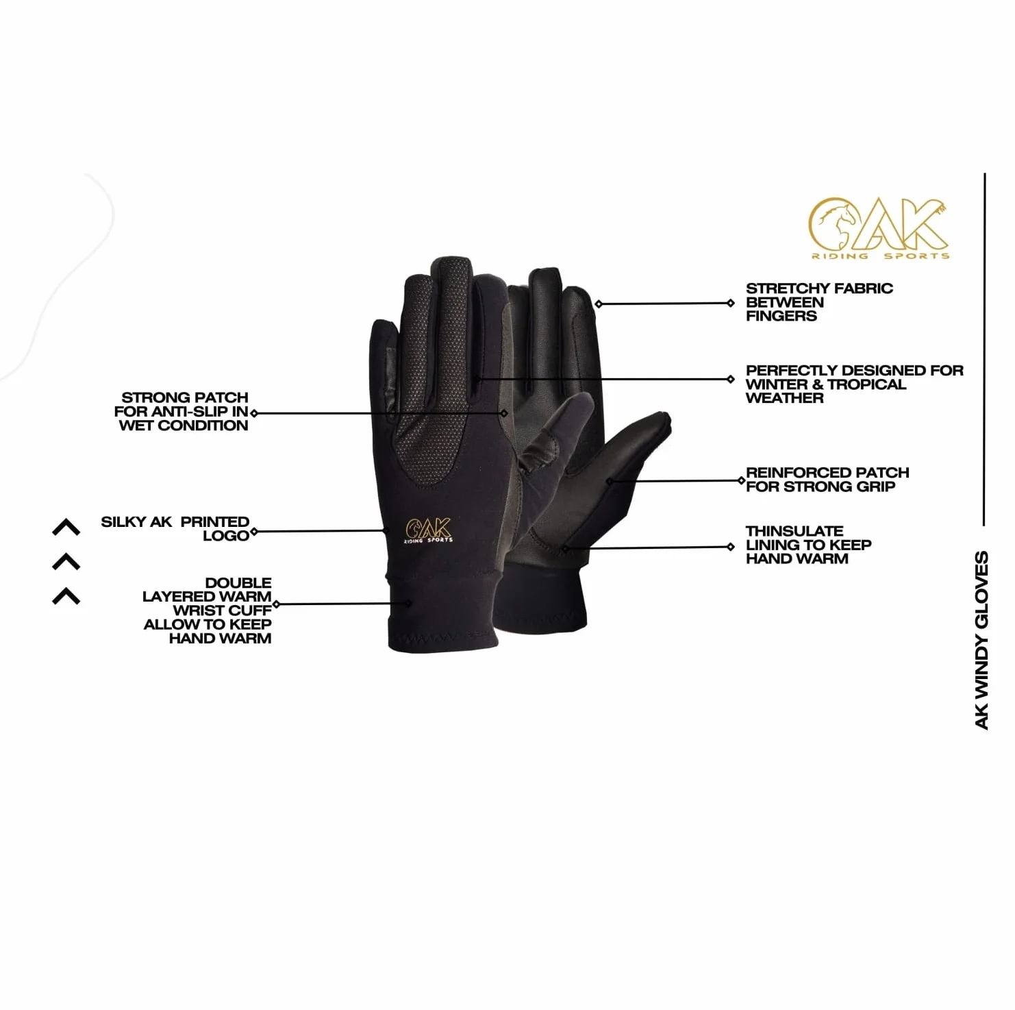 AK Gants d'équitation d'hiver Chauds et Confortables Windy Gants d'hiver Unisexe AKRS-6624