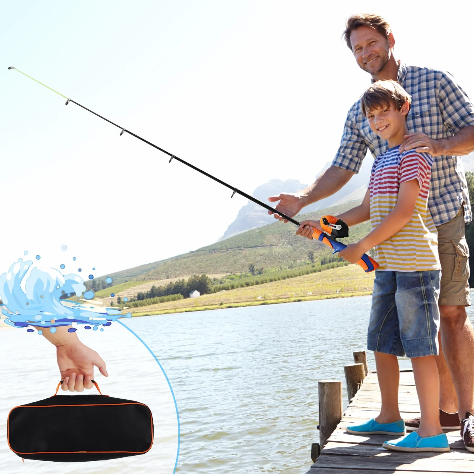 Canne a Peche, Canne a Peche Telescopique + Moulinet de Pêche, Mini Canne a Peche Enfant, Ensemble de Leurres de Pêche et Accessoires pour Voyage, avec Sac pour Matériel de Pêche