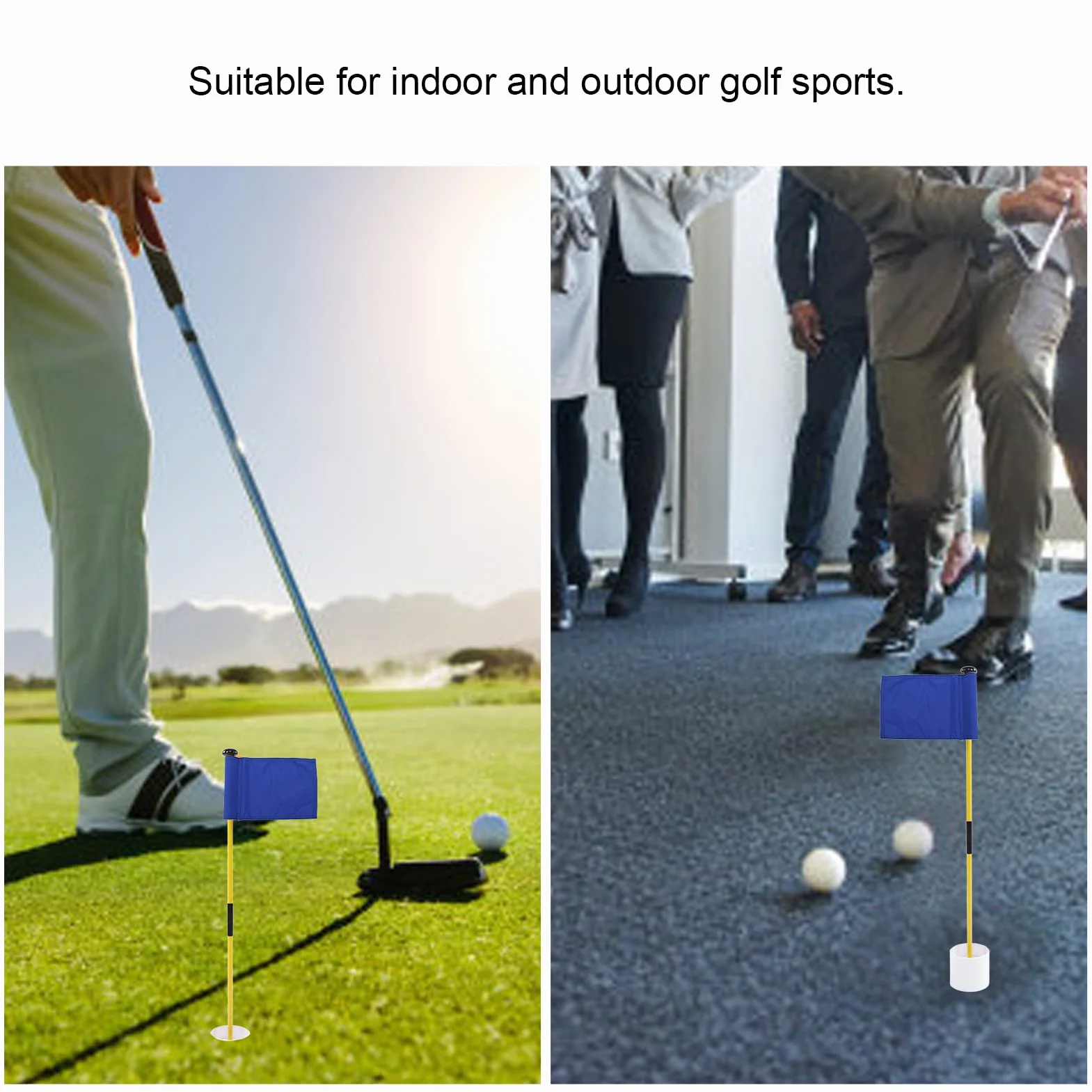 HERCHR Mini-Drapeaux De Golf, Ensemble De Tasses à Trou De Drapeau, épingle De Golf, Conception Portable à 2 Sections, Ensemble De Bâtons De Golf Verts