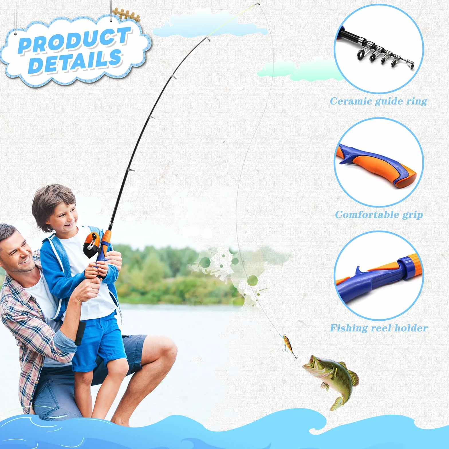 Canne a Peche, Canne a Peche Telescopique + Moulinet de Pêche, Mini Canne a Peche Enfant, Ensemble de Leurres de Pêche et Accessoires pour Voyage, avec Sac pour Matériel de Pêche