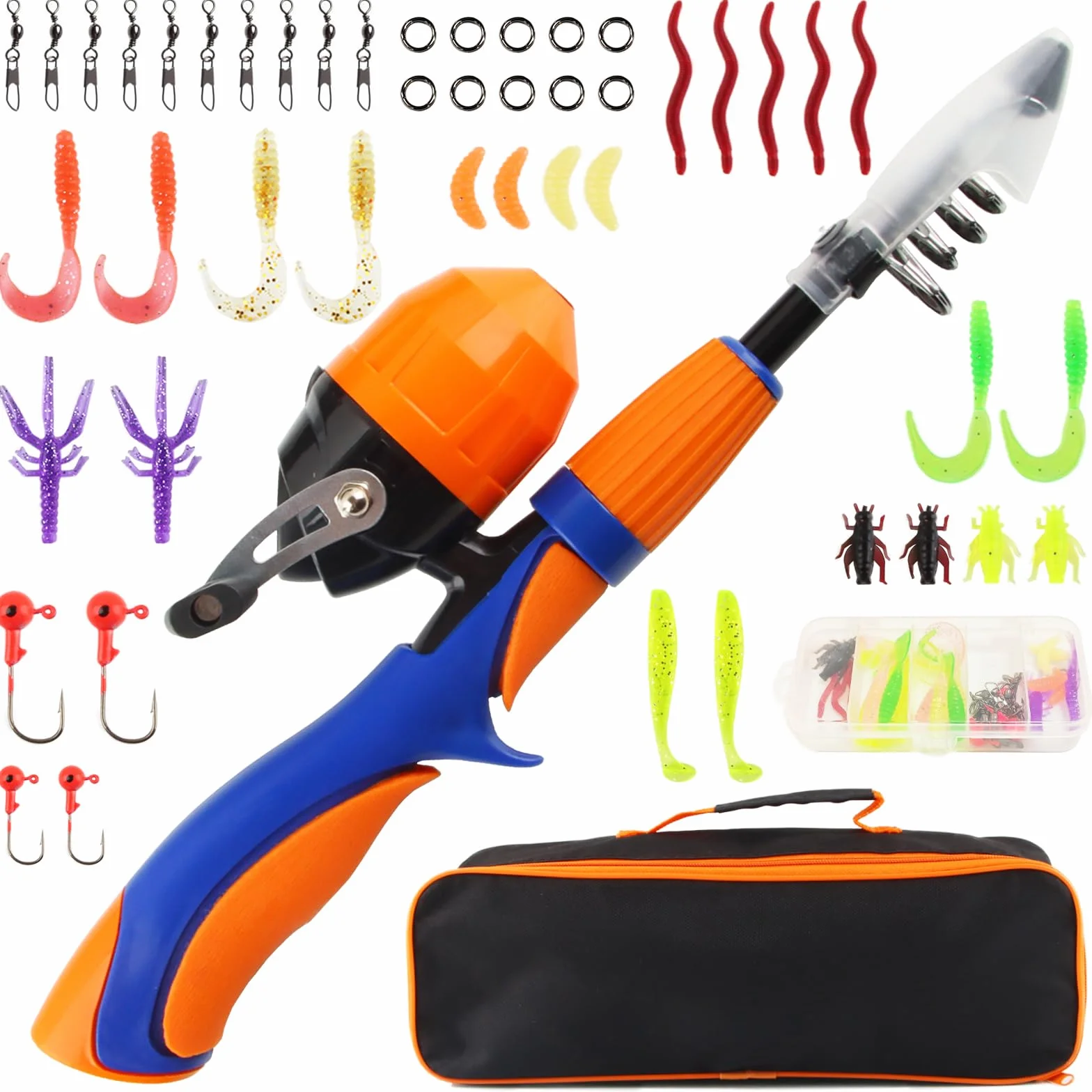 Canne a Peche, Canne a Peche Telescopique + Moulinet de Pêche, Mini Canne a Peche Enfant, Ensemble de Leurres de Pêche et Accessoires pour Voyage, avec Sac pour Matériel de Pêche