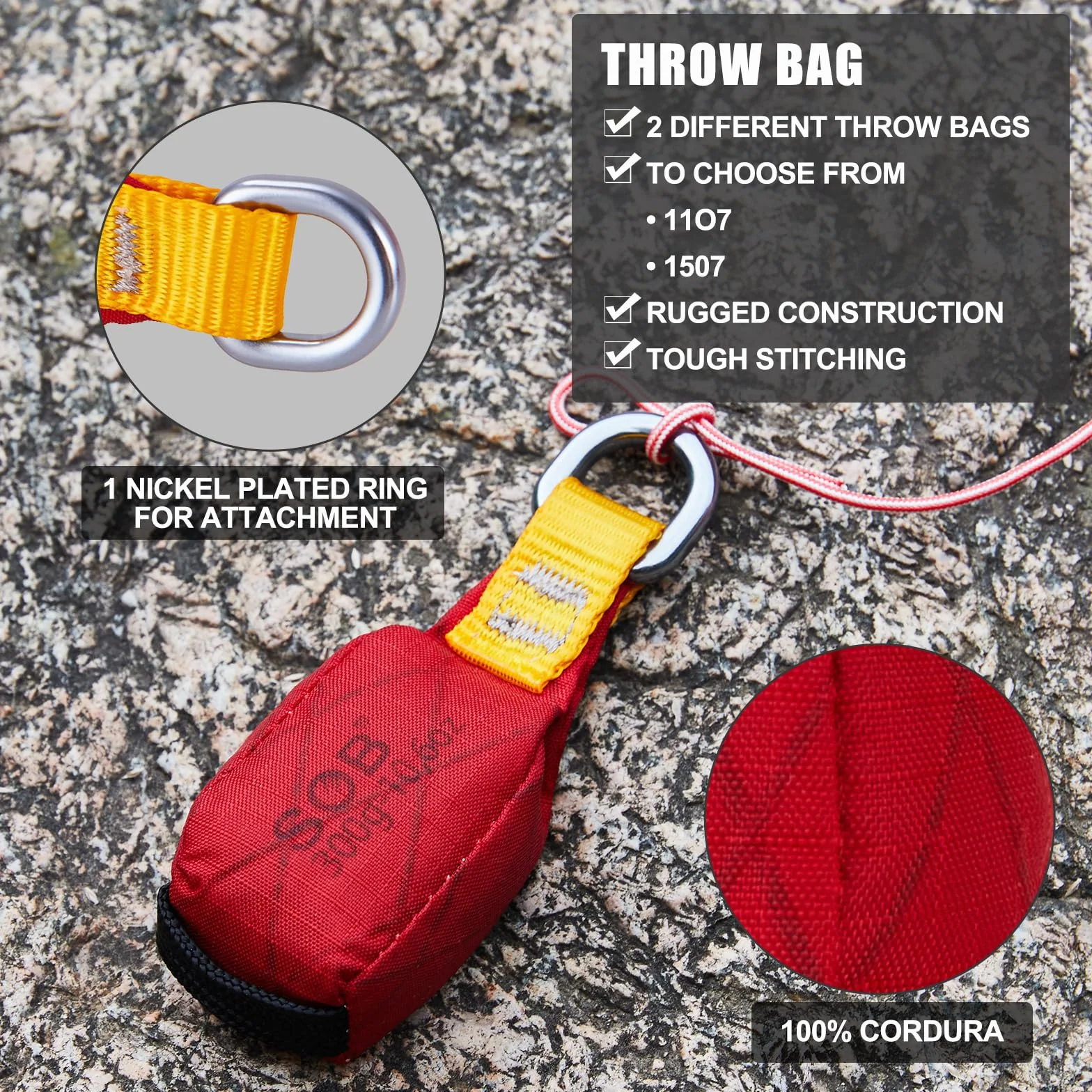 SOB Outdoor Sac de Lancer Poids pour Arboristes et Escalade - Lot de 2 avec Anneau en D, Pochette Polyvalente pour Rochers et Arbres (Sandbag d’Escalade)